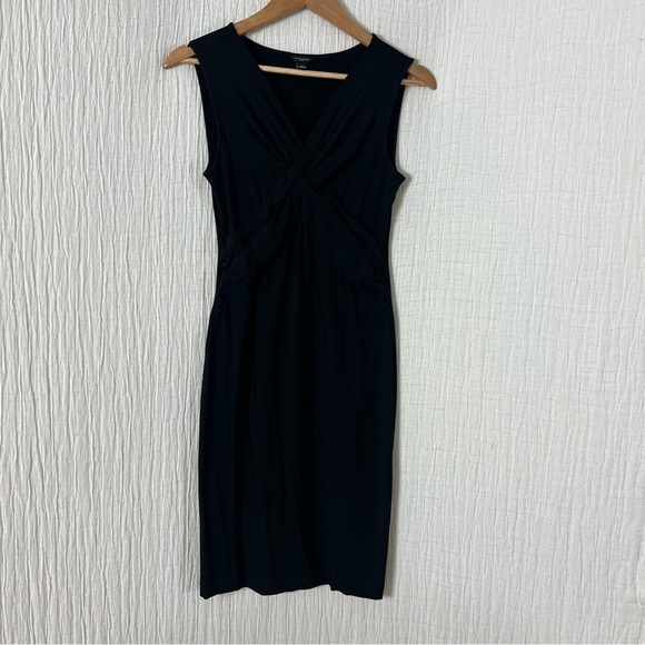 Ann Taylor Black Sleeveless Shift Bodycon Knot Front Dress Size XS Knee Length - Picture 2 of 8